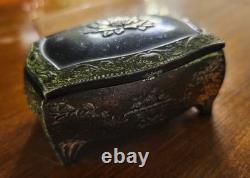 Vintage cAP Sterling Silver Blue Art Glass Beaded Rosary & Vtg Art Nouveau Box