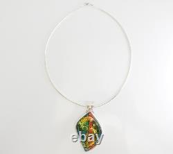 Vintage handmade artisan sterling silver citrine large fused Art Glass necklace