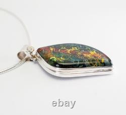 Vintage handmade artisan sterling silver citrine large fused Art Glass necklace