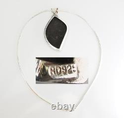 Vintage handmade artisan sterling silver citrine large fused Art Glass necklace