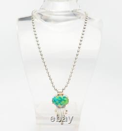Vintage modern beaded sterling silver chain Art Glass dangles pendant necklace