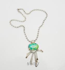 Vintage modern beaded sterling silver chain Art Glass dangles pendant necklace