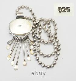 Vintage modern beaded sterling silver chain Art Glass dangles pendant necklace