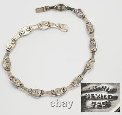 Vintage modern sterling silver oval blue glass link necklace Mexico
