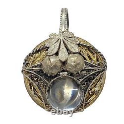 Vintage sterling Silver & 10k gold dome Moonstone glass brooch pendant artisan