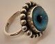 Vintage Sterling Silver Bead Art Glass Blue Eye Ring Sz 7 925 20mm Wide Heirloom