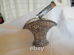 Vintage sterling silver filigree basket withglass insert 143.8g