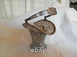 Vintage sterling silver filigree basket withglass insert 143.8g