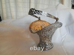 Vintage sterling silver filigree basket withglass insert 143.8g