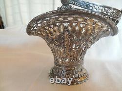 Vintage sterling silver filigree basket withglass insert 143.8g