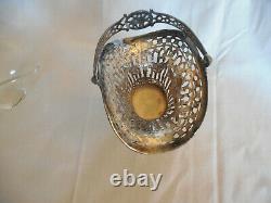 Vintage sterling silver filigree basket withglass insert 143.8g