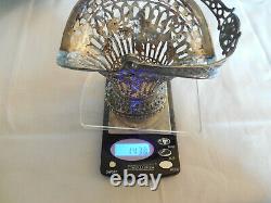 Vintage sterling silver filigree basket withglass insert 143.8g