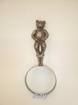 Vintage sterling silver magnifying glass teddy bear handle European standing