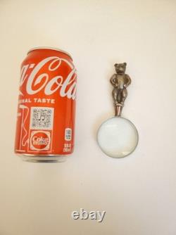 Vintage sterling silver magnifying glass teddy bear handle European standing