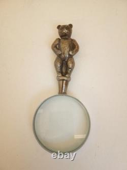 Vintage sterling silver magnifying glass teddy bear handle European standing