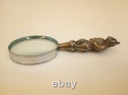 Vintage sterling silver magnifying glass teddy bear handle European standing