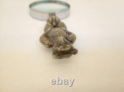 Vintage sterling silver magnifying glass teddy bear handle European standing