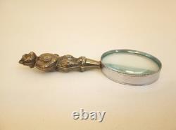 Vintage sterling silver magnifying glass teddy bear handle European standing