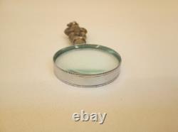 Vintage sterling silver magnifying glass teddy bear handle European standing