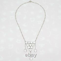 Vtg 1920s Art Deco Sterling Silver Openback Crystal Glass Chandelier Necklace