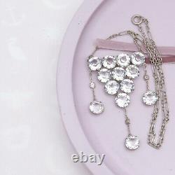 Vtg 1920s Art Deco Sterling Silver Openback Crystal Glass Chandelier Necklace