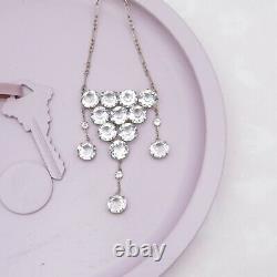 Vtg 1920s Art Deco Sterling Silver Openback Crystal Glass Chandelier Necklace