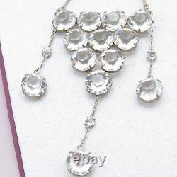 Vtg 1920s Art Deco Sterling Silver Openback Crystal Glass Chandelier Necklace