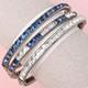 Vtg 1930s Art Deco Channel Set Foiled Glass Sterling Silver Bangle Bracelet