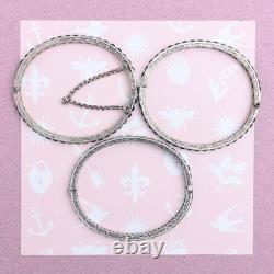 Vtg 1930s Art Deco Channel Set Foiled Glass Sterling Silver Bangle Bracelet