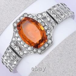 Vtg 1930s Art Deco Geometric Cut Glass Paste Sterling Silver Link Bracelet