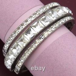 Vtg 1930s Art Deco Glass Paste Channel Sterling Silver Bangle Bracelets Set