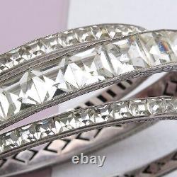 Vtg 1930s Art Deco Glass Paste Channel Sterling Silver Bangle Bracelets Set