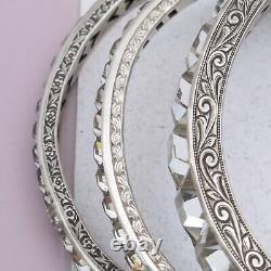 Vtg 1930s Art Deco Glass Paste Channel Sterling Silver Bangle Bracelets Set