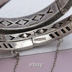 Vtg 1930s Art Deco Glass Paste Channel Sterling Silver Bangle Bracelets Set