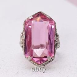 Vtg 1930s Art Deco Pink Glass Sterling Silver Filigree s 5.5 Ring