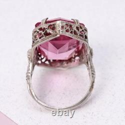 Vtg 1930s Art Deco Pink Glass Sterling Silver Filigree s 5.5 Ring