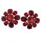 Vtg 1930s Red Faceted Glass Flower Shape Sterling Silver Clip Earrings