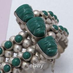 Vtg 1940s Mexican Sterling Silver Aztec Face 1.75 Wide Mexico Bracelet