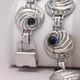 Vtg 1940s Retro Sapphire Blue Glass Sterling Silver Repousse Link Necklace
