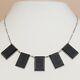 Vtg 1950's Japanese Onyx Glass Character Necklace Earrings Sterling Silver Set