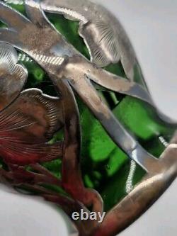 Vtg ALVIN Art Nouveau Sterling Silver Green Glass Vase G3217-3 DAMAGE-READ