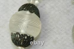 Vtg Antique 1920's French Lalique Frosted Satin Glass Sterling Silver Necklace