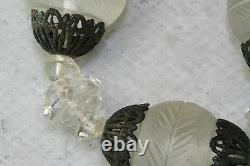 Vtg Antique 1920's French Lalique Frosted Satin Glass Sterling Silver Necklace