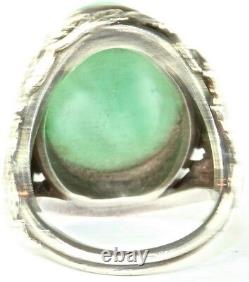 Vtg Antique 1940's Sterling Silver Blooming Rose & Green Art Glass Ring Size 4.7