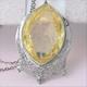 Vtg Antique Art Deco Citrine Marquise Glass Sterling Silver Filigree Necklace
