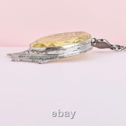 Vtg Antique Art Deco Citrine Marquise Glass Sterling Silver Filigree Necklace