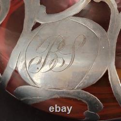 Vtg/Antique Cranberry Glass Sterling Silver Deposit 94 Perfume Bottle 4.25T
