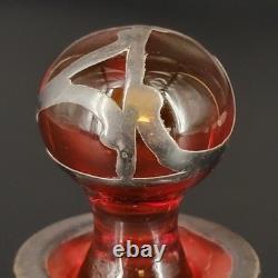 Vtg/Antique Cranberry Glass Sterling Silver Deposit 94 Perfume Bottle 4.25T