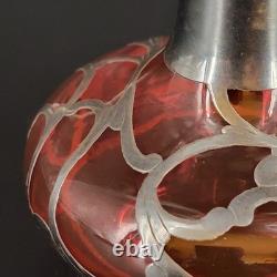 Vtg/Antique Cranberry Glass Sterling Silver Deposit 94 Perfume Bottle 4.25T