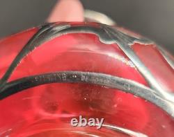 Vtg/Antique Cranberry Glass Sterling Silver Deposit 94 Perfume Bottle 4.25T
